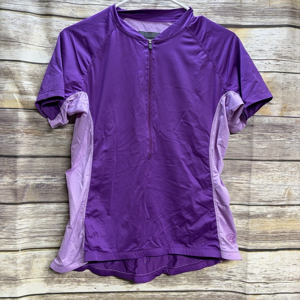 Novara Cycling Jersey Women's Large Purple Mock Neck Short Sleeve 1/2 Zip Pocket